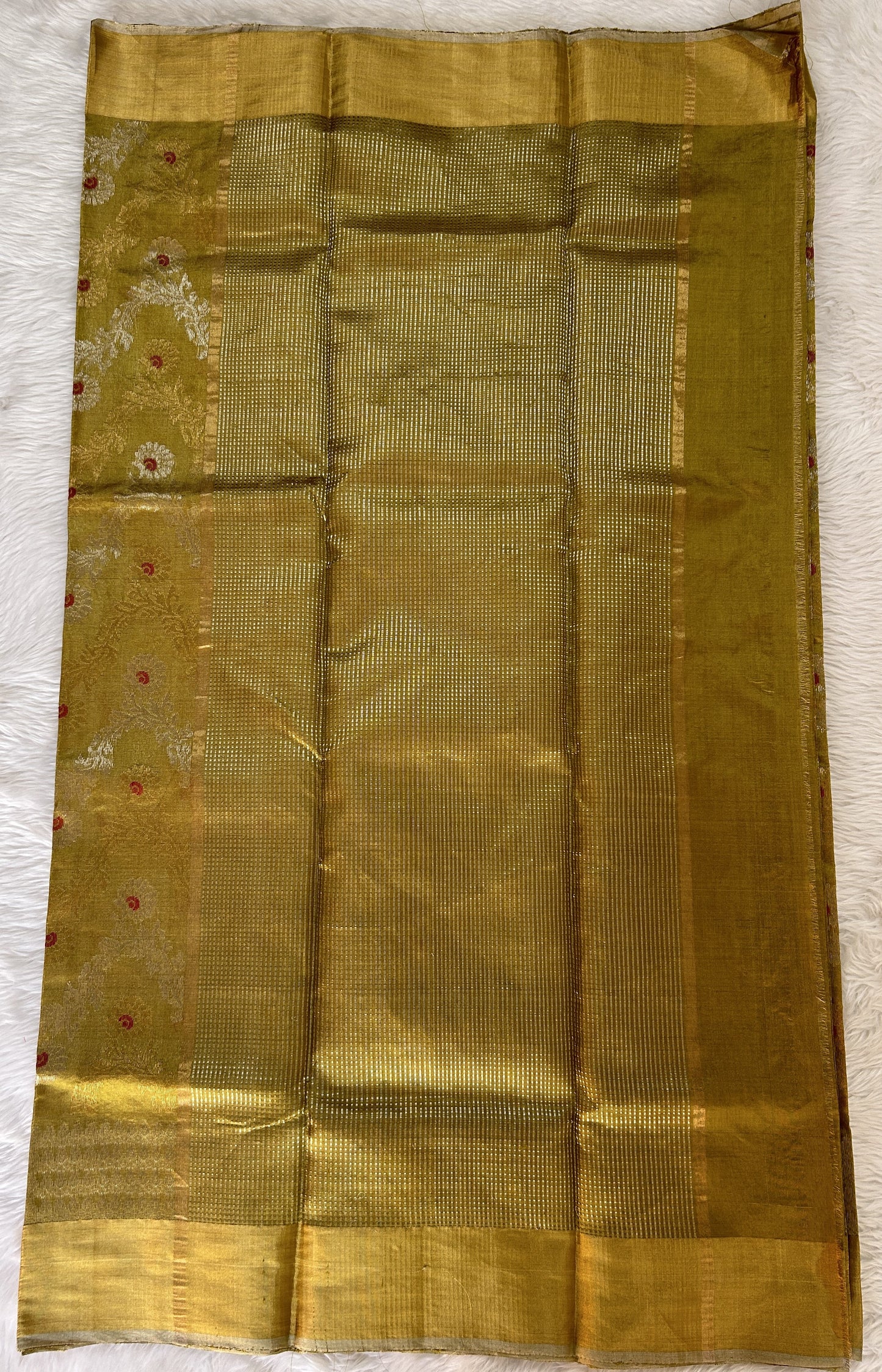 Chanderi Pattu Saree Pastel Green colored saree complemented with a Gold Zari Border - Sampradaya Designer Studio