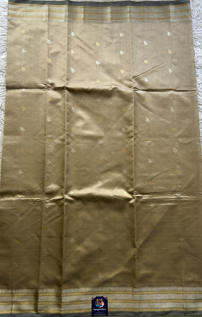 Banarasi Katan Silk Saree Beige Colored Elegantly Paired with a Zari border. - Sampradaya Designer Studio