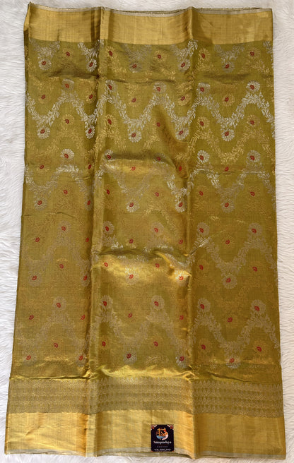 Chanderi Pattu Saree Pastel Green colored saree complemented with a Gold Zari Border - Sampradaya Designer Studio