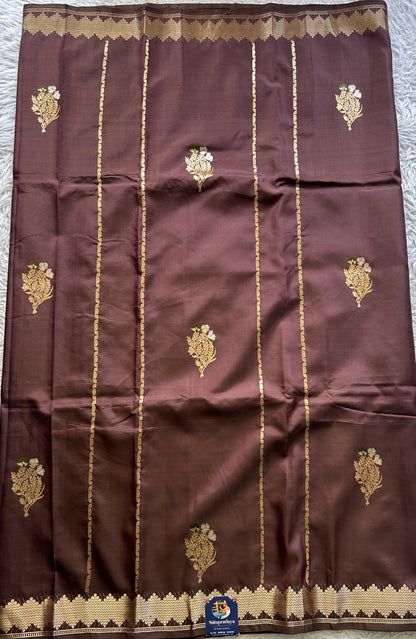 Banarasi Katan Silk Saree Brown Colored Elegantly Paired with a Zari border. - Sampradaya Designer Studio