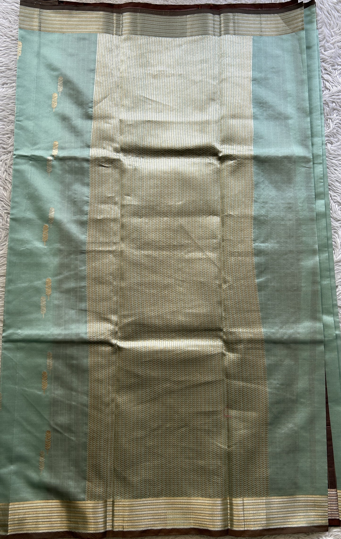 Banarasi Katan Silk Saree Sea Blue Colored Elegantly Paired with a Zari border. - Sampradaya Designer Studio