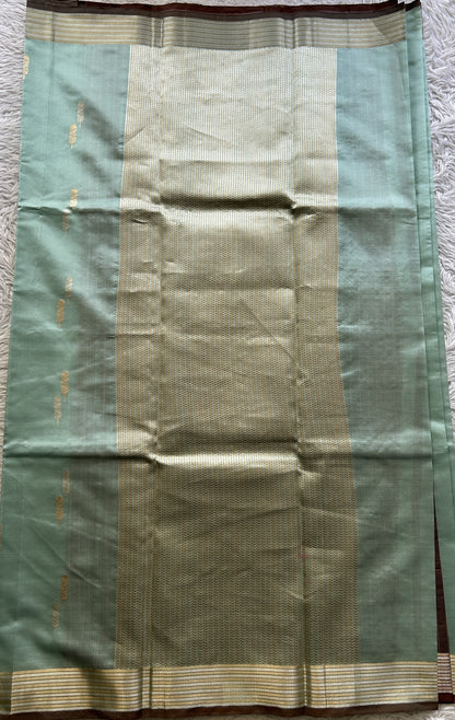 Banarasi Katan Silk Saree Sea Blue Colored Elegantly Paired with a Zari border. - Sampradaya Designer Studio