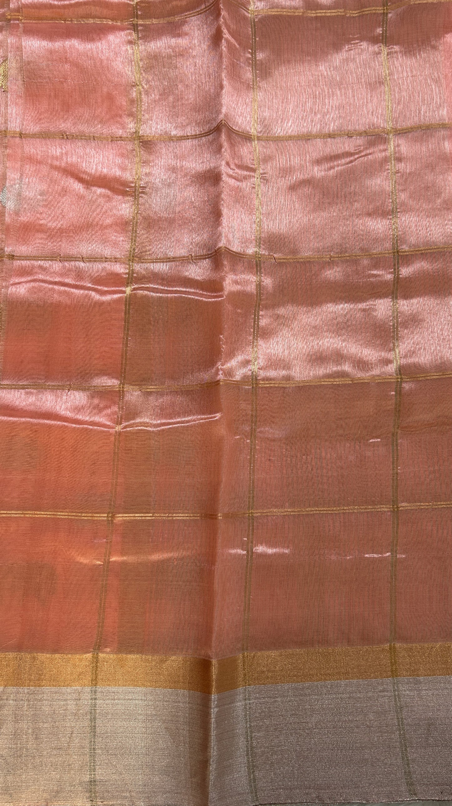 Chanderi Pattu Saree Peach colored saree complemented with a Silver Zari Border - Sampradaya Designer Studio