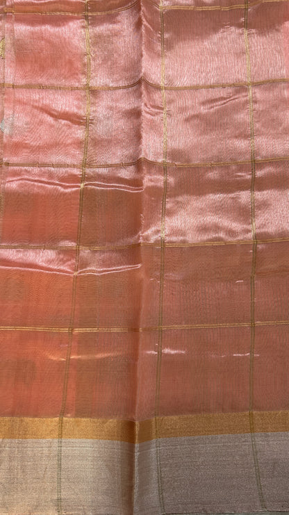 Chanderi Pattu Saree Peach colored saree complemented with a Silver Zari Border - Sampradaya Designer Studio