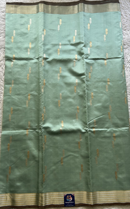 Banarasi Katan Silk Saree Sea Blue Colored Elegantly Paired with a Zari border. - Sampradaya Designer Studio