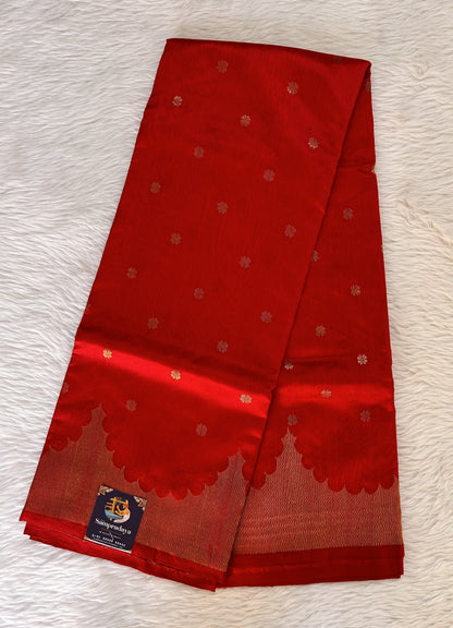Chanderi Pattu Saree Red colored saree complemented with a Gold Zari Crown Border - Sampradaya Designer Studio