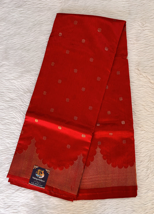 Chanderi Pattu Saree Red colored saree complemented with a Gold Zari Crown Border - Sampradaya Designer Studio