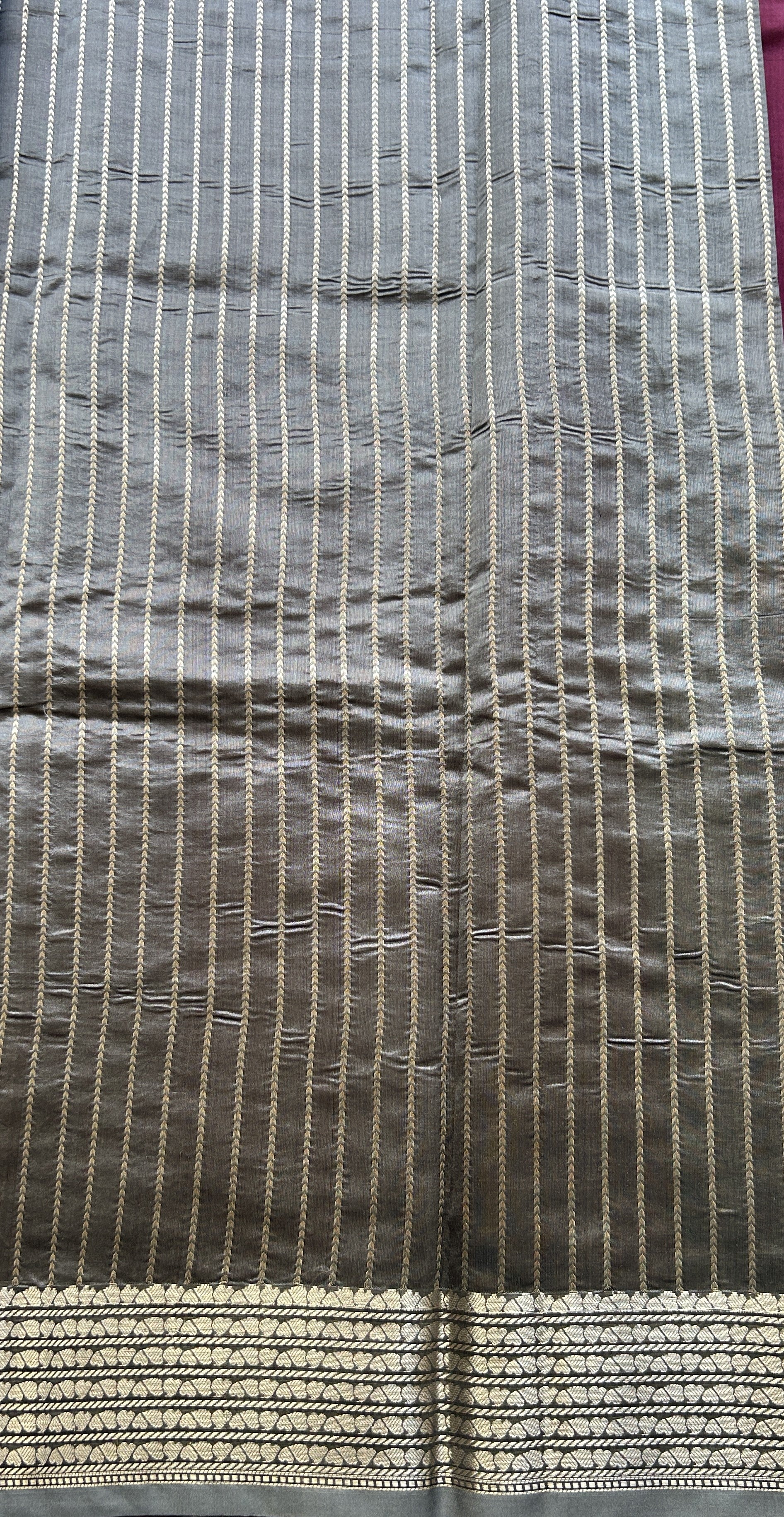 Banarasi Katan Silk Saree Burgundy Colored Elegantly Paired with a Zari border. - Sampradaya Designer Studio