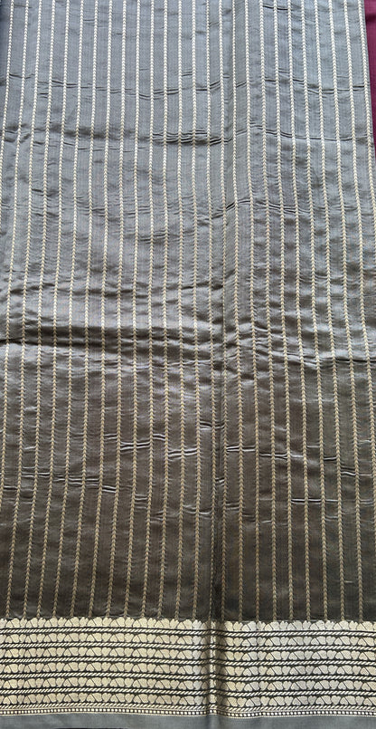 Banarasi Katan Silk Saree Burgundy Colored Elegantly Paired with a Zari border. - Sampradaya Designer Studio