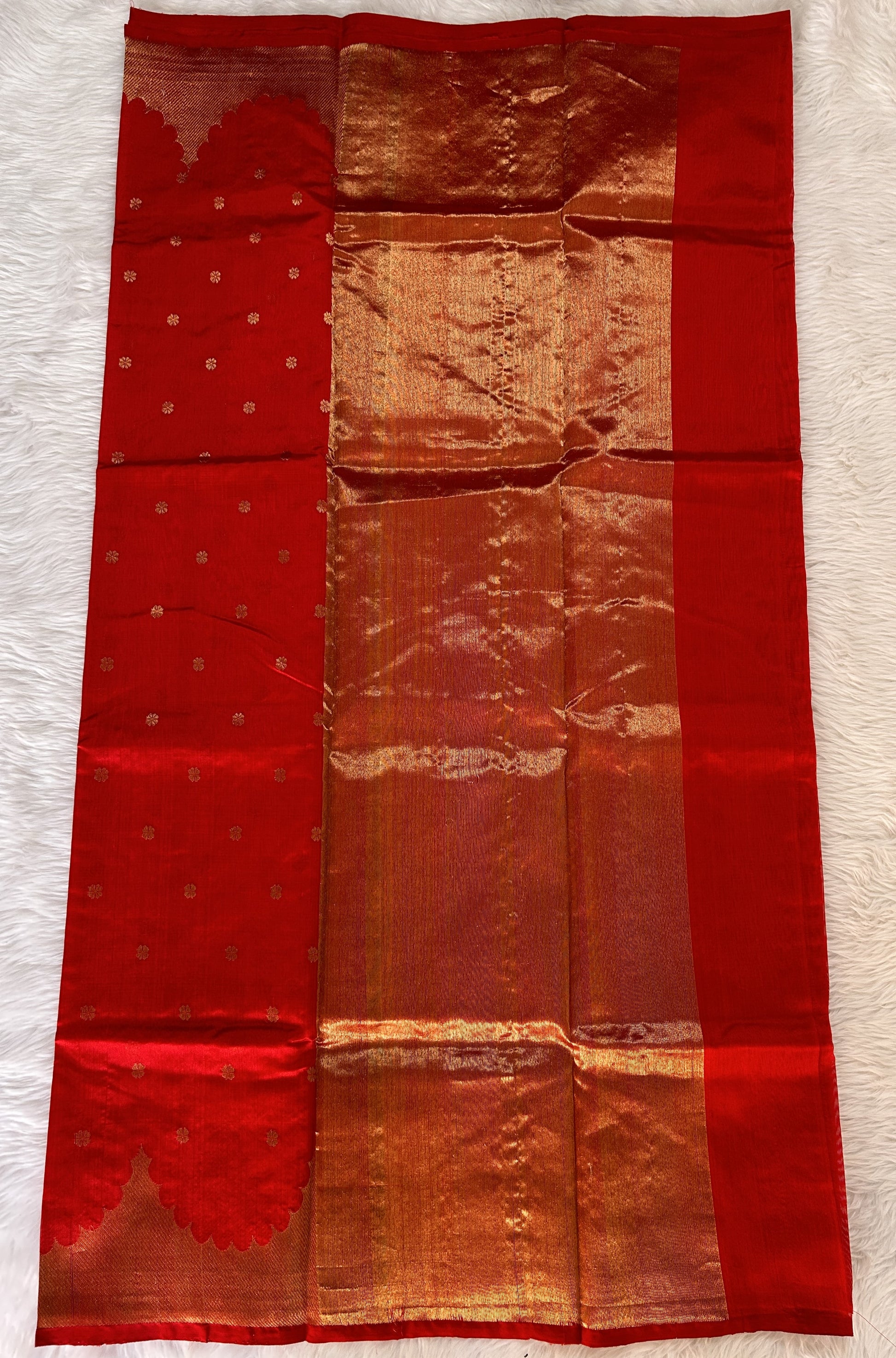 Chanderi Pattu Saree Red colored saree complemented with a Gold Zari Crown Border - Sampradaya Designer Studio
