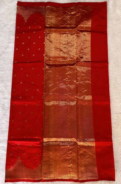Chanderi Pattu Saree Red colored saree complemented with a Gold Zari Crown Border - Sampradaya Designer Studio