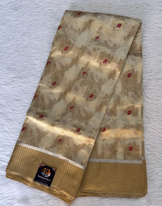 Chanderi Pattu Saree Cream colored saree complemented with a Gold Zari Border - Sampradaya Designer Studio