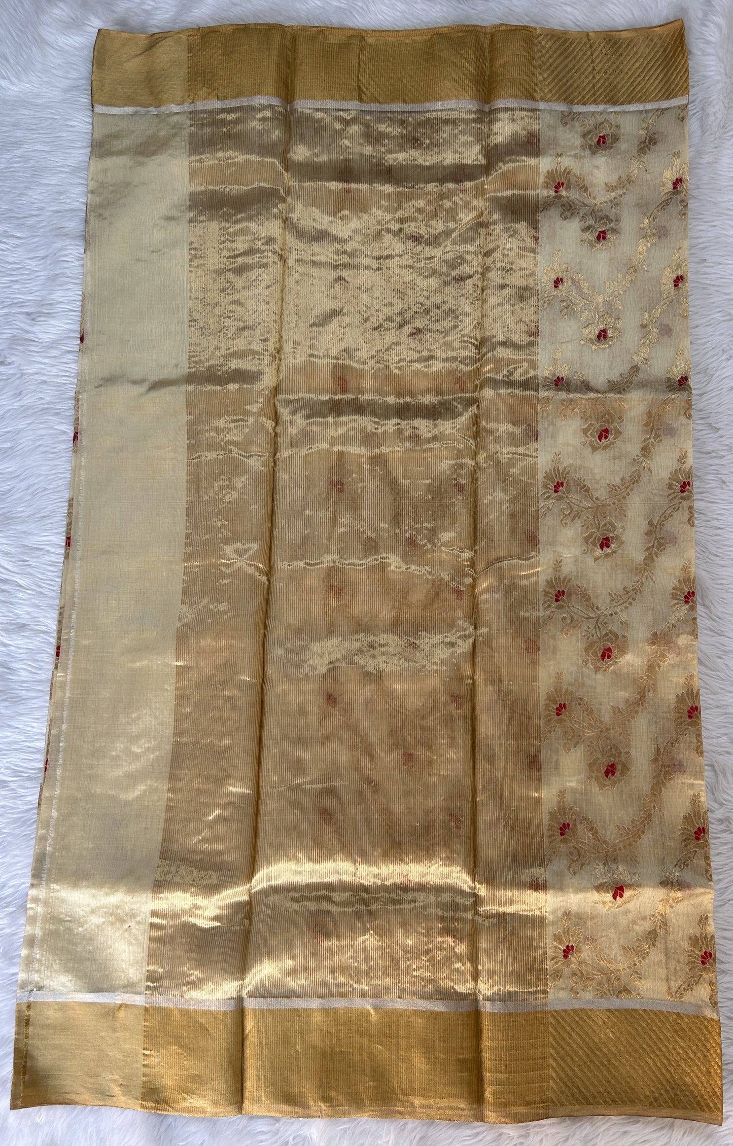 Chanderi Pattu Saree Cream colored saree complemented with a Gold Zari Border - Sampradaya Designer Studio
