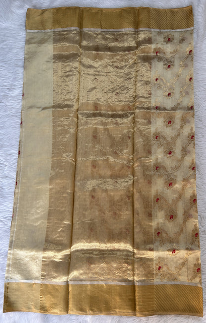 Chanderi Pattu Saree Cream colored saree complemented with a Gold Zari Border - Sampradaya Designer Studio