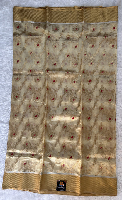 Chanderi Pattu Saree Cream colored saree complemented with a Gold Zari Border - Sampradaya Designer Studio