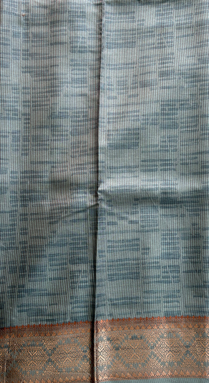 Semi Raw Silk Saree Sky Blue Colored Complemented with a Zari Border. - Sampradaya Designer Studio