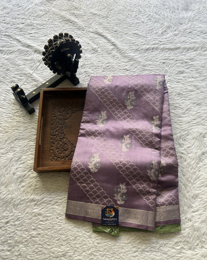 Chiniya Silk Saree Lavender Colored Elegantly Paired with a Zari Border. - Sampradaya Designer Studio