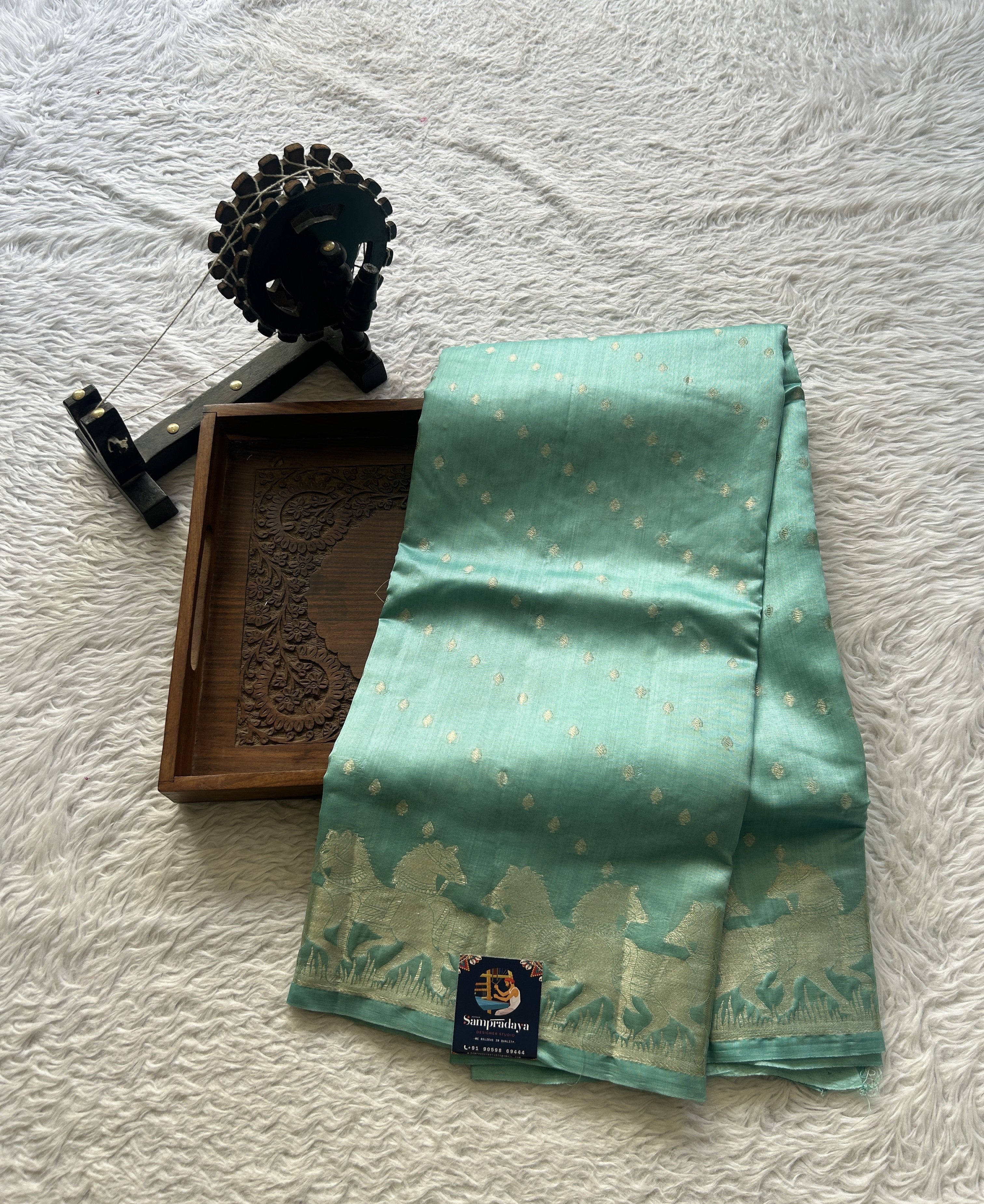 Pure Chiniya Silk Saree Sea Blue Color Paired with a Zari Border ...