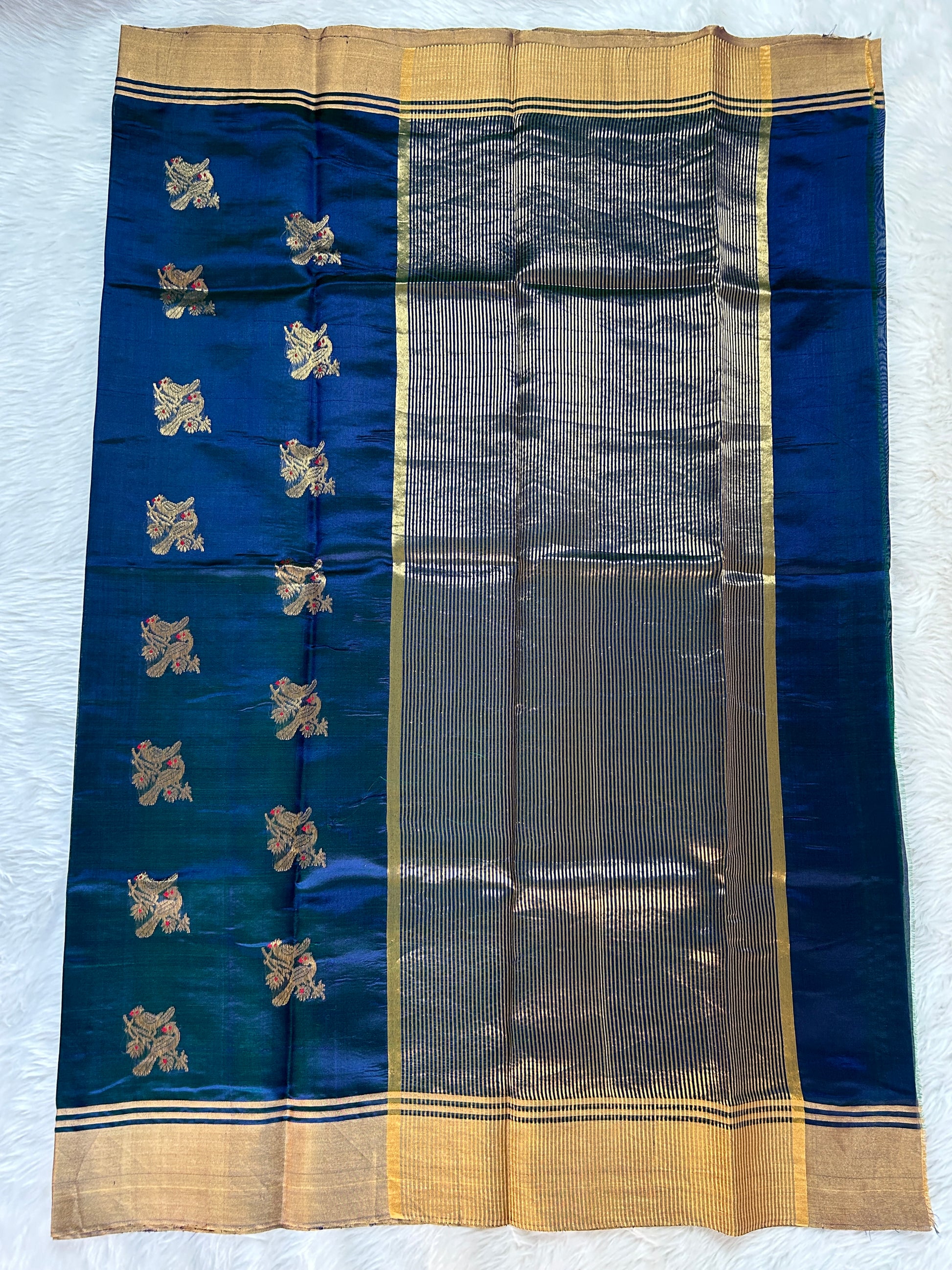 Chanderi Pattu Saree Peacock Blue colored saree complemented with a Gold Zari border - Sampradaya Designer Studio