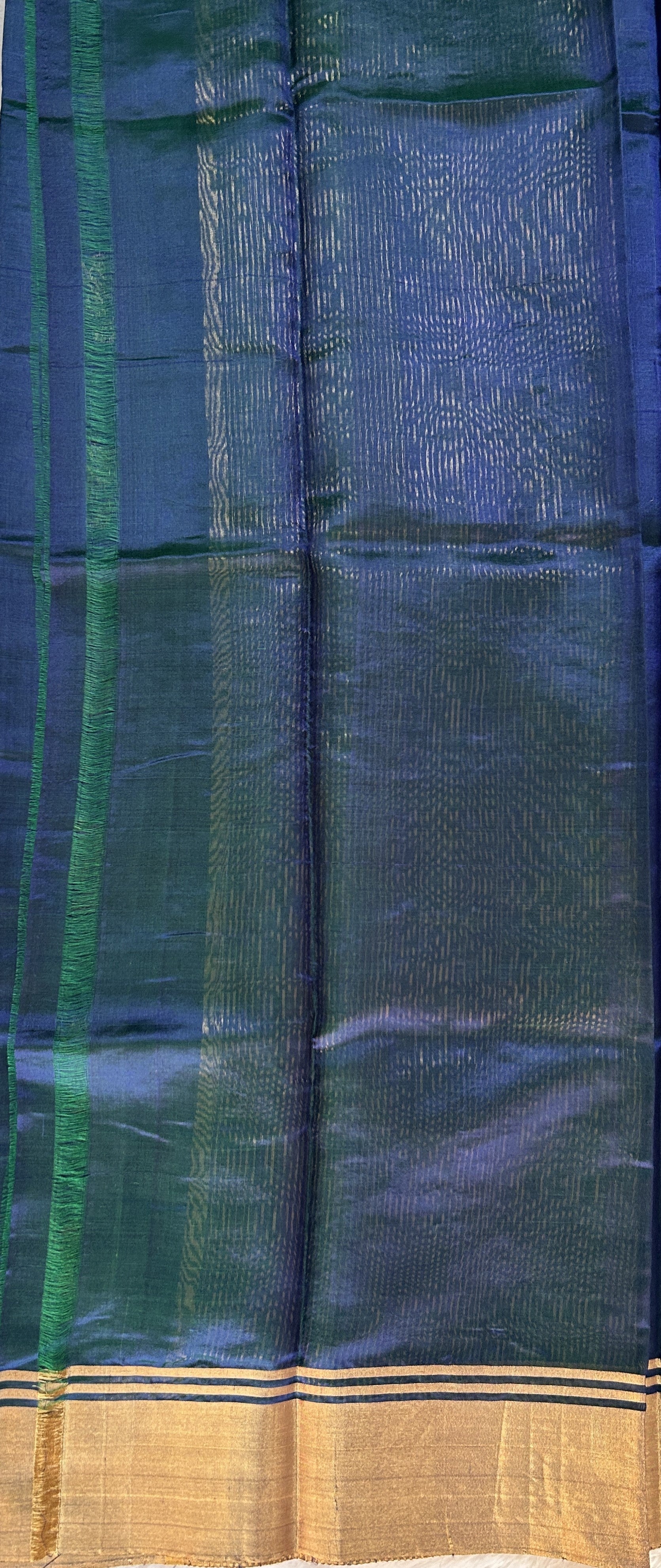 Chanderi Pattu Saree Peacock Blue colored saree complemented with a Gold Zari border - Sampradaya Designer Studio