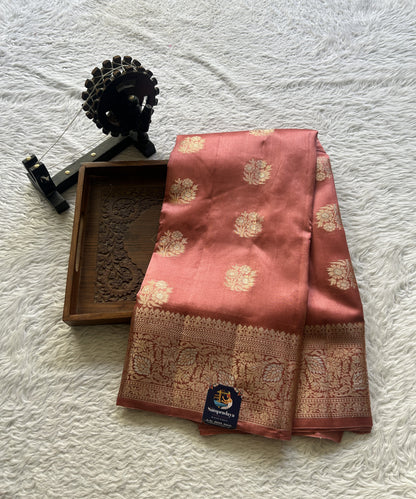 Chiniya Silk Saree Peach Colored Elegantly Paired with a Jal Border. - Sampradaya Designer Studio
