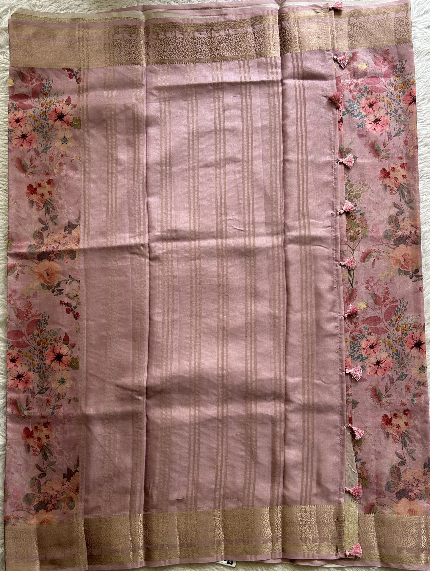 Semi Raw Silk Saree Lavender Colored Complemented with a Zari Border. - Sampradaya Designer Studio