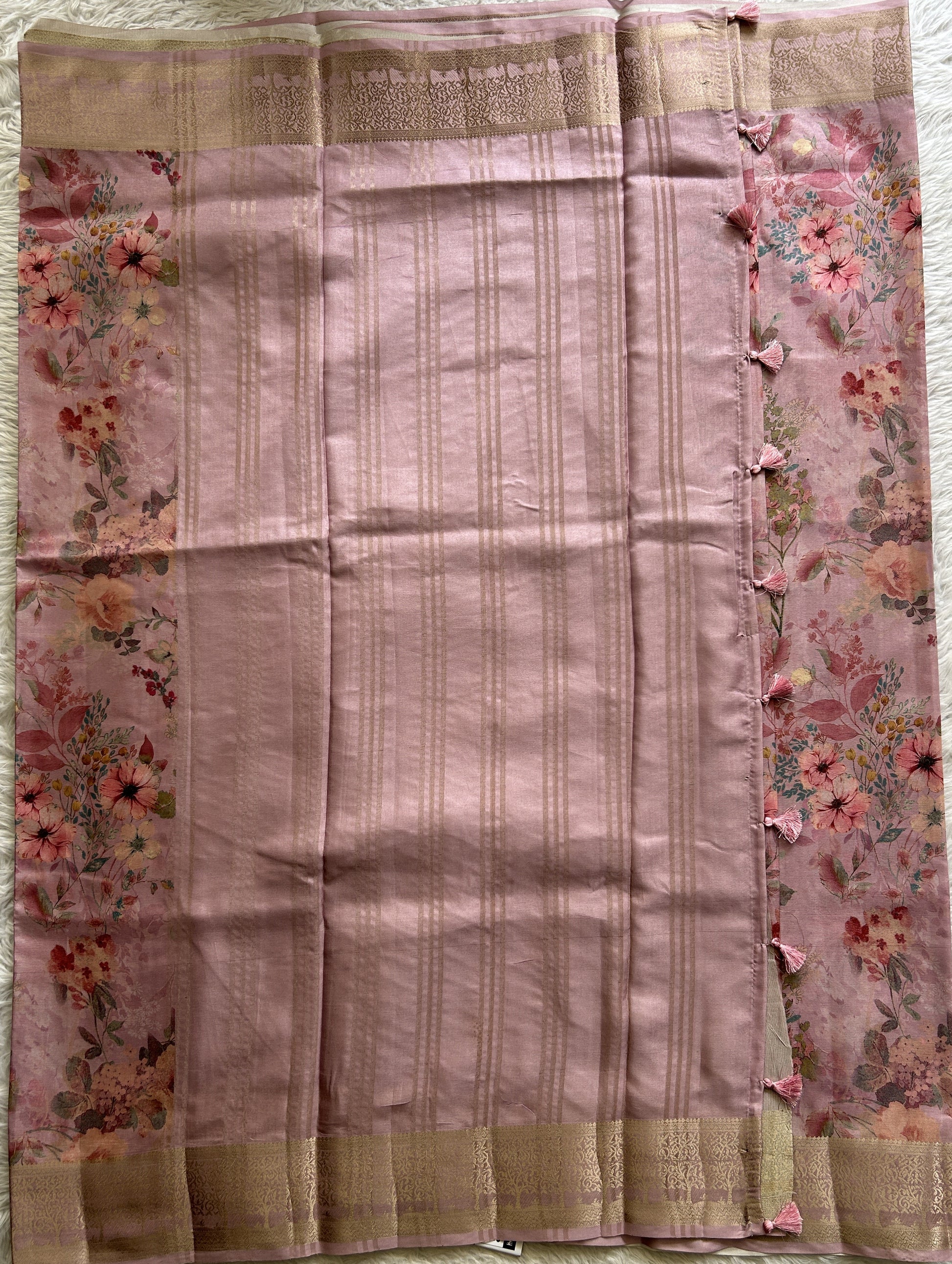 Semi Raw Silk Saree Lavender Colored Complemented with a Zari Border. - Sampradaya Designer Studio