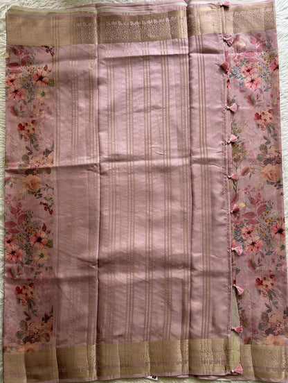 Semi Raw Silk Saree Lavender Colored Complemented with a Zari Border. - Sampradaya Designer Studio