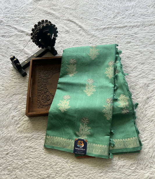 Chiniya Silk Saree Sea Green Colored Elegantly Paired with a Jal Border. - Sampradaya Designer Studio