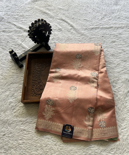 Chiniya Silk Saree Baby Pink Colored Elegantly Paired with a Zari Border. - Sampradaya Designer Studio