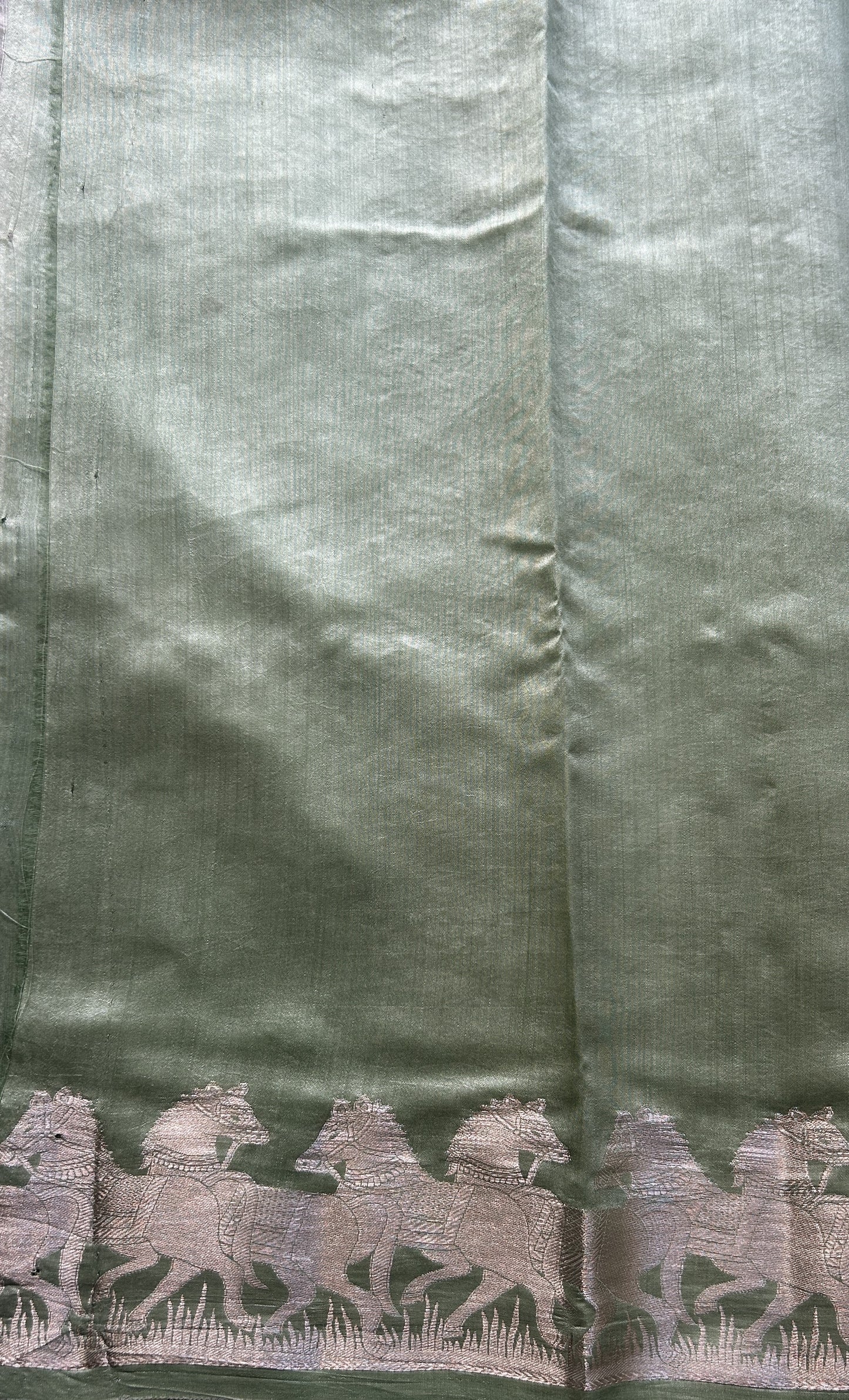 Chiniya Silk Saree Light Green Colored Elegantly Paired with a Zari Border. - Sampradaya Designer Studio