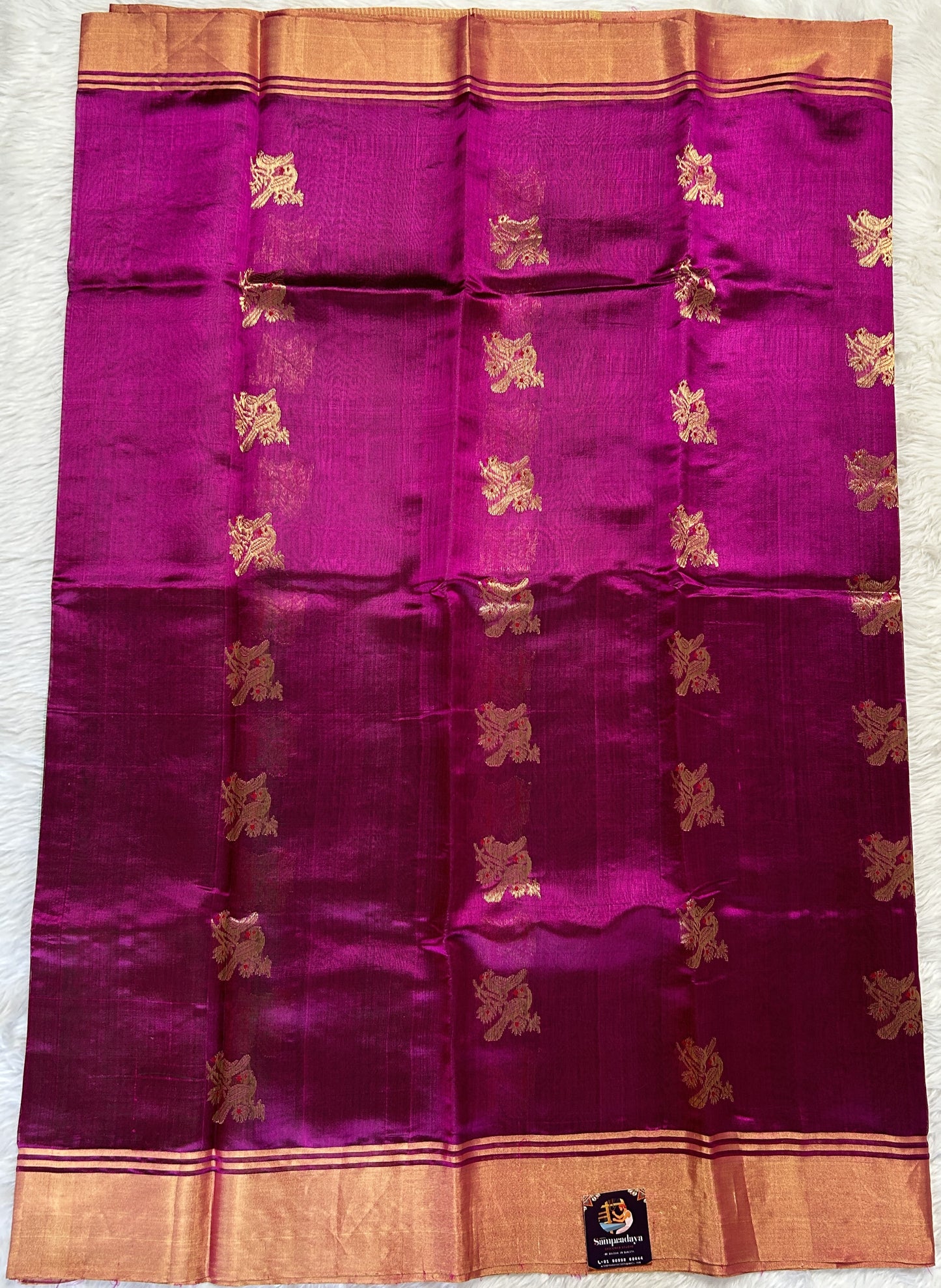 Chanderi Pattu Saree Magenta colored saree complemented with a Gold Zari border - Sampradaya Designer Studio