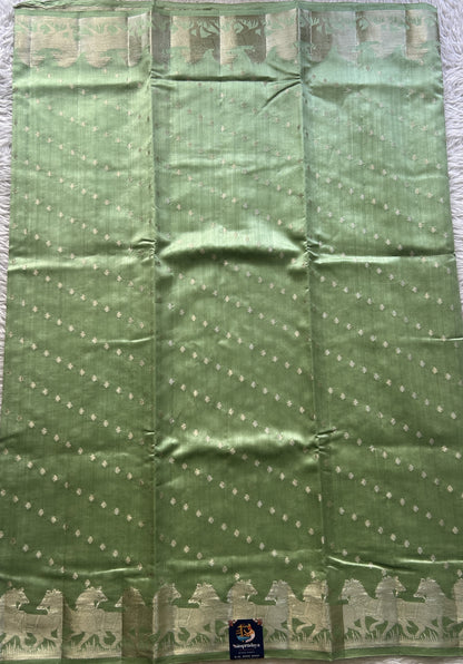 Chiniya Silk Saree Light Green Colored Elegantly Paired with a Zari Border. - Sampradaya Designer Studio