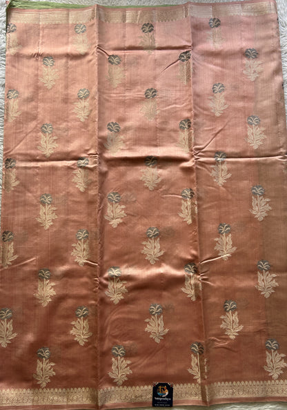 Chiniya Silk Saree Baby Pink Colored Elegantly Paired with a Zari Border. - Sampradaya Designer Studio