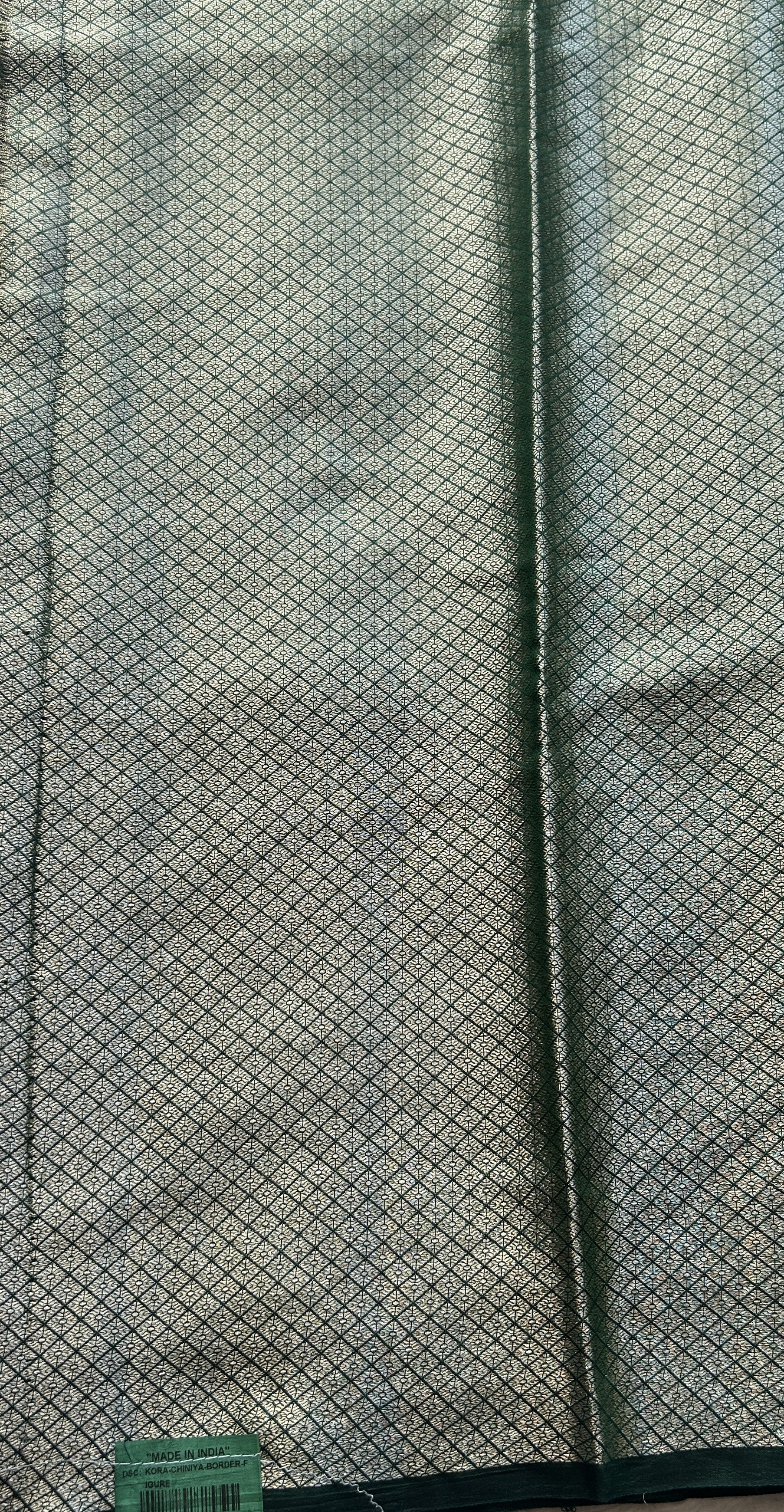 Chiniya Silk Saree Dark Green Colored Elegantly Paired with a Jal Border. - Sampradaya Designer Studio