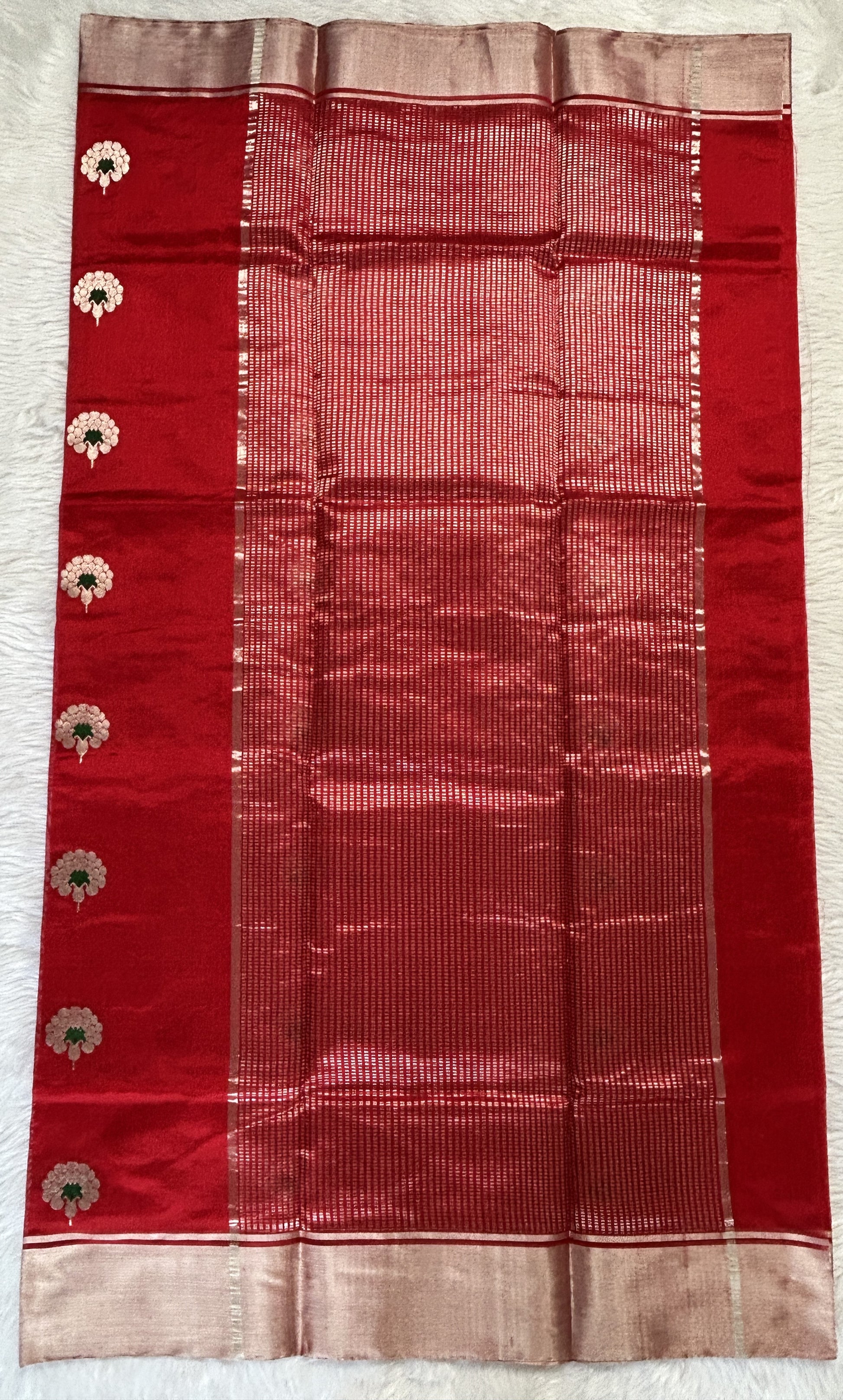 Chanderi Pattu Saree Red colored saree complemented with a Silver Zari border - Sampradaya Designer Studio