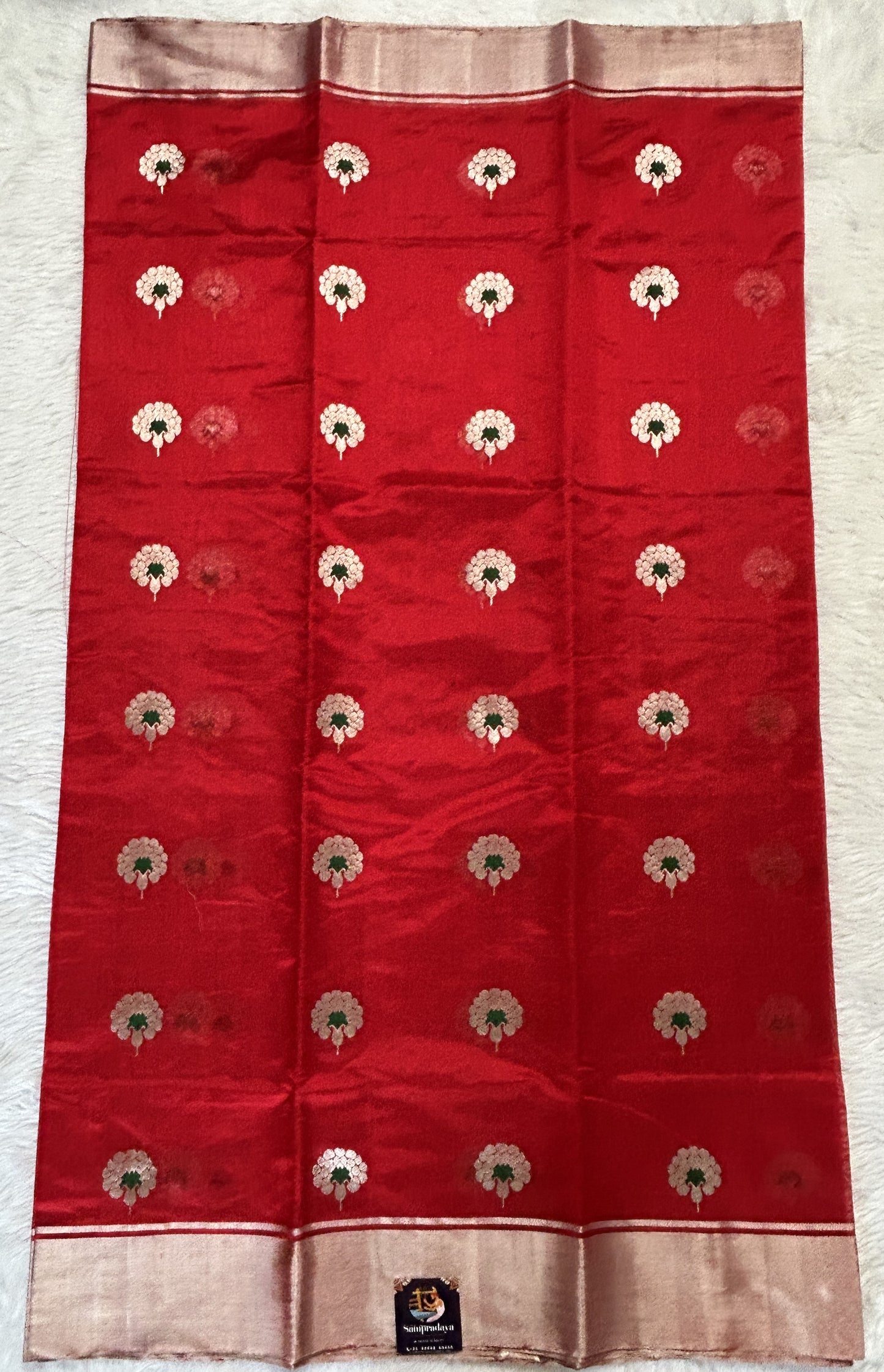 Chanderi Pattu Saree Red colored saree complemented with a Silver Zari border - Sampradaya Designer Studio