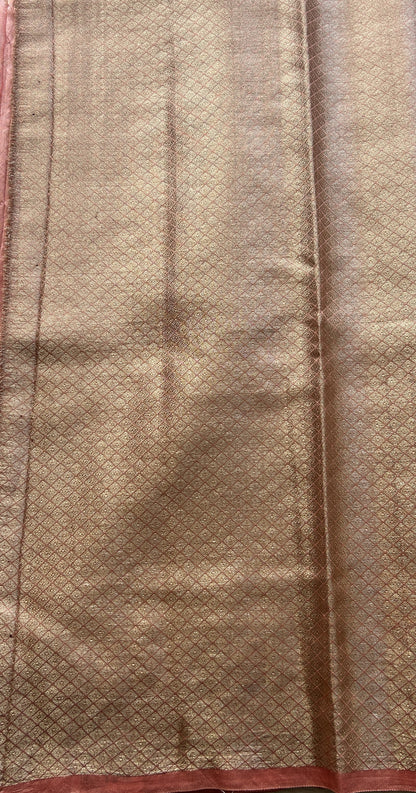 Chiniya Silk Saree Baby Pink Colored Elegantly Paired with a Jal Border. - Sampradaya Designer Studio