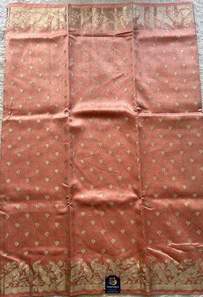 Chiniya Silk Saree Baby Pink Colored Elegantly Paired with a Jal Border. - Sampradaya Designer Studio