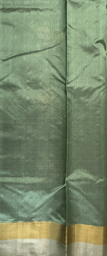 Chanderi Pattu Saree Cool Green colored saree complemented with a Gold &Silver Zari border - Sampradaya Designer Studio