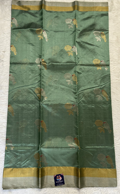 Chanderi Pattu Saree Cool Green colored saree complemented with a Gold &Silver Zari border - Sampradaya Designer Studio