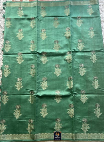 Chiniya Silk Saree Sea Green Colored Elegantly Paired with a Jal Border. - Sampradaya Designer Studio