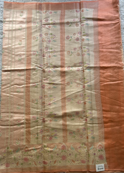 Chiniya Silk Saree Light Peach Colored Elegantly Paired with a Minakari Border. - Sampradaya Designer Studio