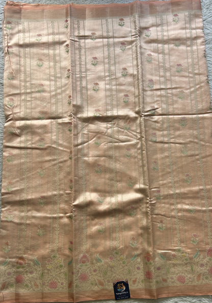 Chiniya Silk Saree Light Peach Colored Elegantly Paired with a Minakari Border. - Sampradaya Designer Studio
