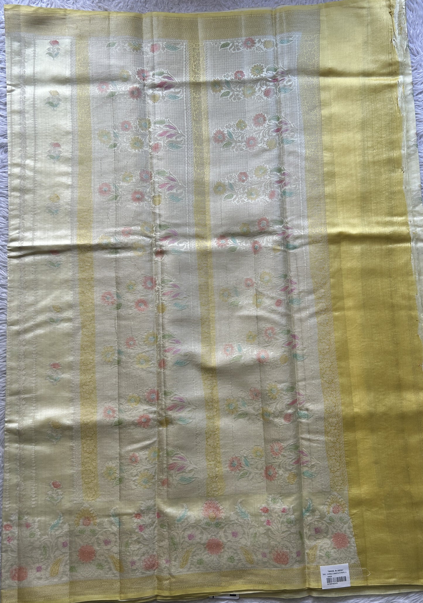 Chiniya Silk Saree Light Yellow Colored Elegantly Paired with a Minakari Border. - Sampradaya Designer Studio