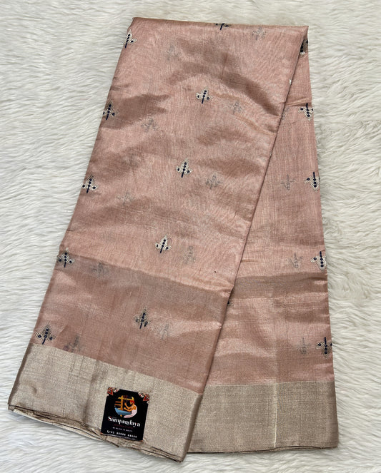 Chanderi Pattu Saree Light Peach colored saree complemented with a Silver Zari border - Sampradaya Designer Studio