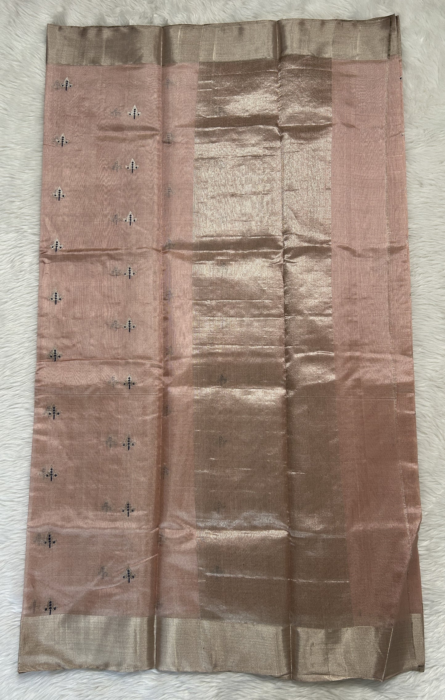 Chanderi Pattu Saree Light Peach colored saree complemented with a Silver Zari border - Sampradaya Designer Studio