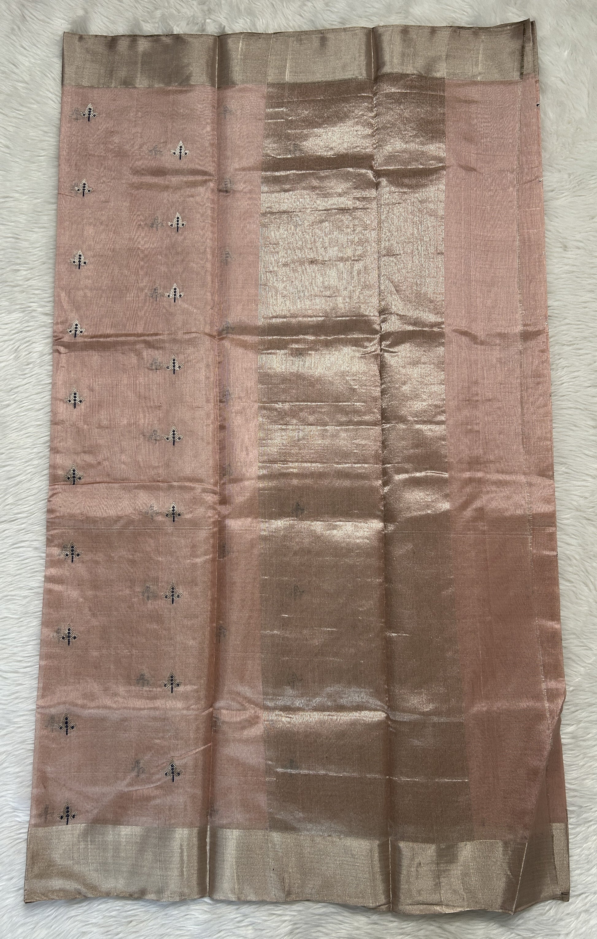 Chanderi Pattu Saree Light Peach colored saree complemented with a Silver Zari border - Sampradaya Designer Studio