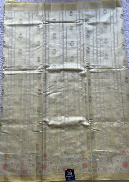 Chiniya Silk Saree Light Yellow Colored Elegantly Paired with a Minakari Border. - Sampradaya Designer Studio