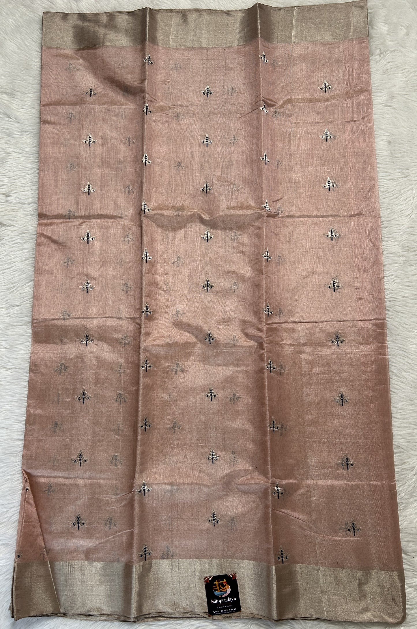 Chanderi Pattu Saree Light Peach colored saree complemented with a Silver Zari border - Sampradaya Designer Studio